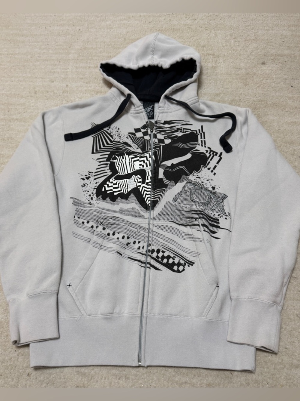 Vintage Y2K Fox Sasquatch Hoodie Racing Grunge AOP Full Zip Skater Men's M